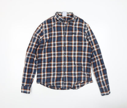 Diesel Mens Blue Check Long Sleeve Button-Up Cotton Shirt Medium