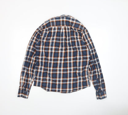 Diesel Mens Blue Check Long Sleeve Button-Up Cotton Shirt Medium