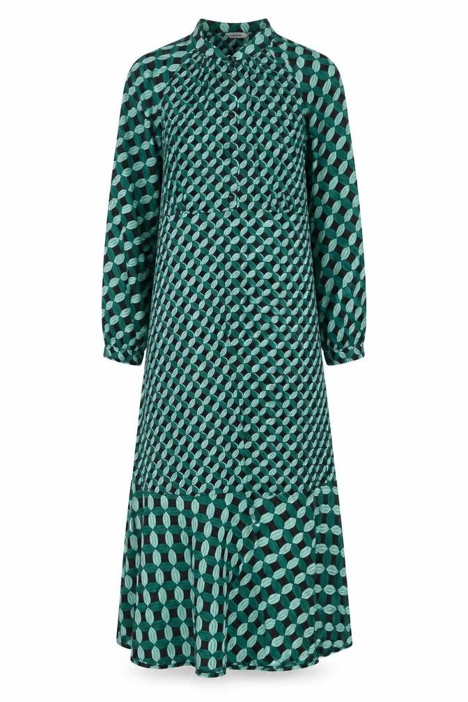 Front view of Gallery Women Green Geometric Midi A-Line Dress UK 12