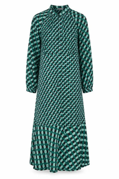 Front view of Gallery Women Green Geometric Midi A-Line Dress UK 12