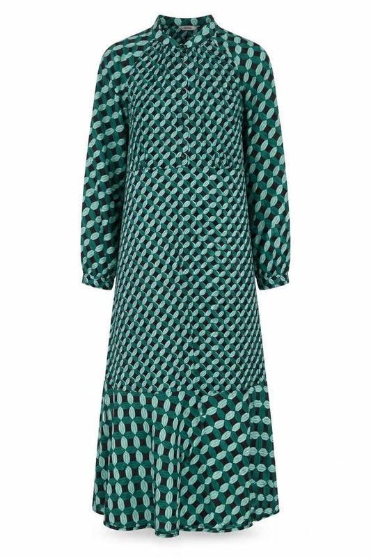 Front view of Gallery Women Green Geometric Midi A-Line Dress UK 12