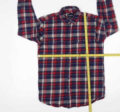 Pull&Bear Men's Red Navy Check Flannel Button-Up Shirt Size S
