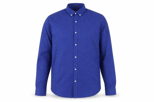 Front view of Sfera Men Blue Regular Fit Button-Up Polka Dot Long Sleeve Shirt M