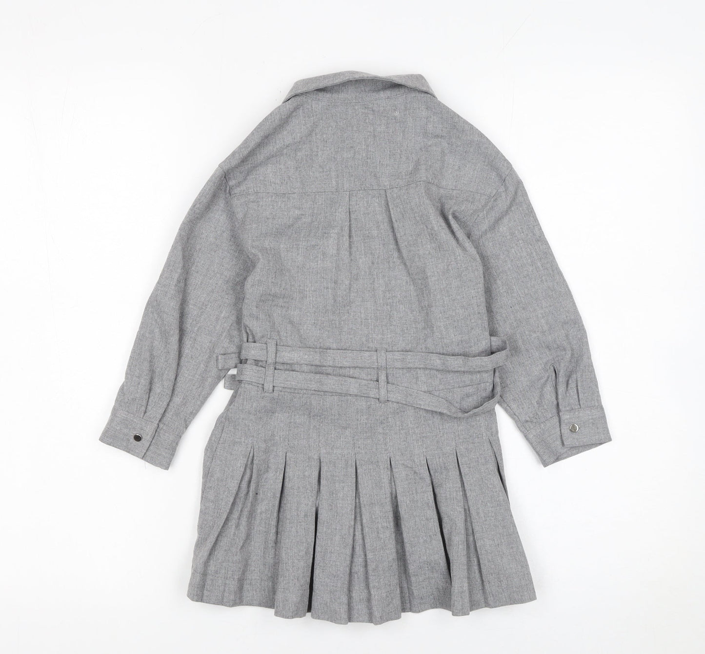 Zara Girls Grey Belted Pleated Shirt Dress 6 Years Woven Long Sleeve