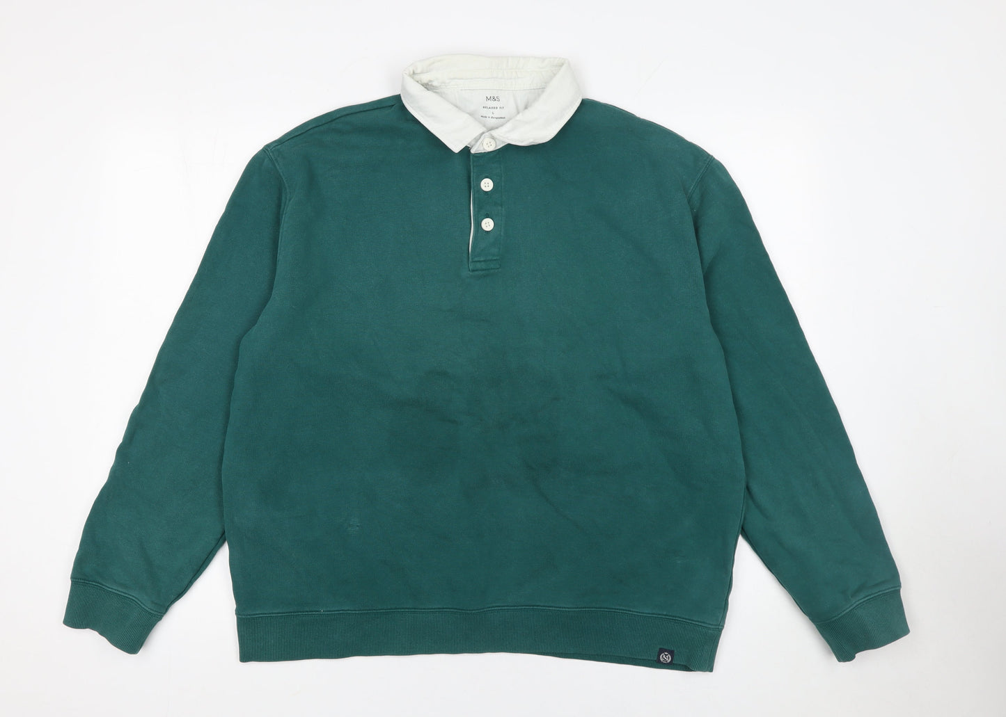 Mens UK Size L Marks and Spencer Green Henley Sweatshirt