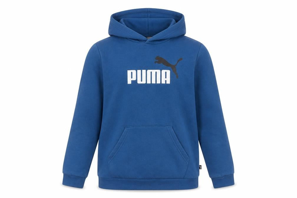Front view of Puma boys’ blue pullover hoodie 15-16 years regular fit fleece sweatshirt