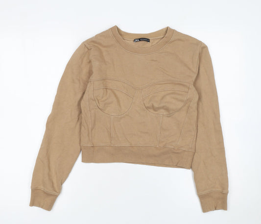 Womens UK Size M Zara Beige Pullover Sweatshirt