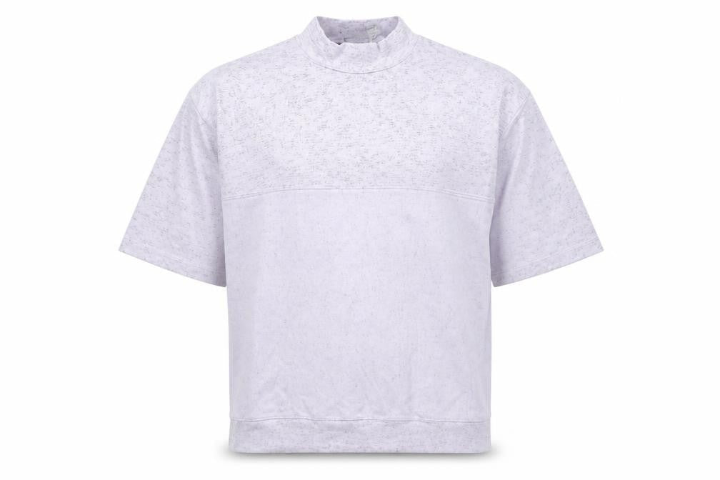 Front view of ASOS Men’s Purple Mock Neck Relaxed Fit Short Sleeve T-Shirt, size M