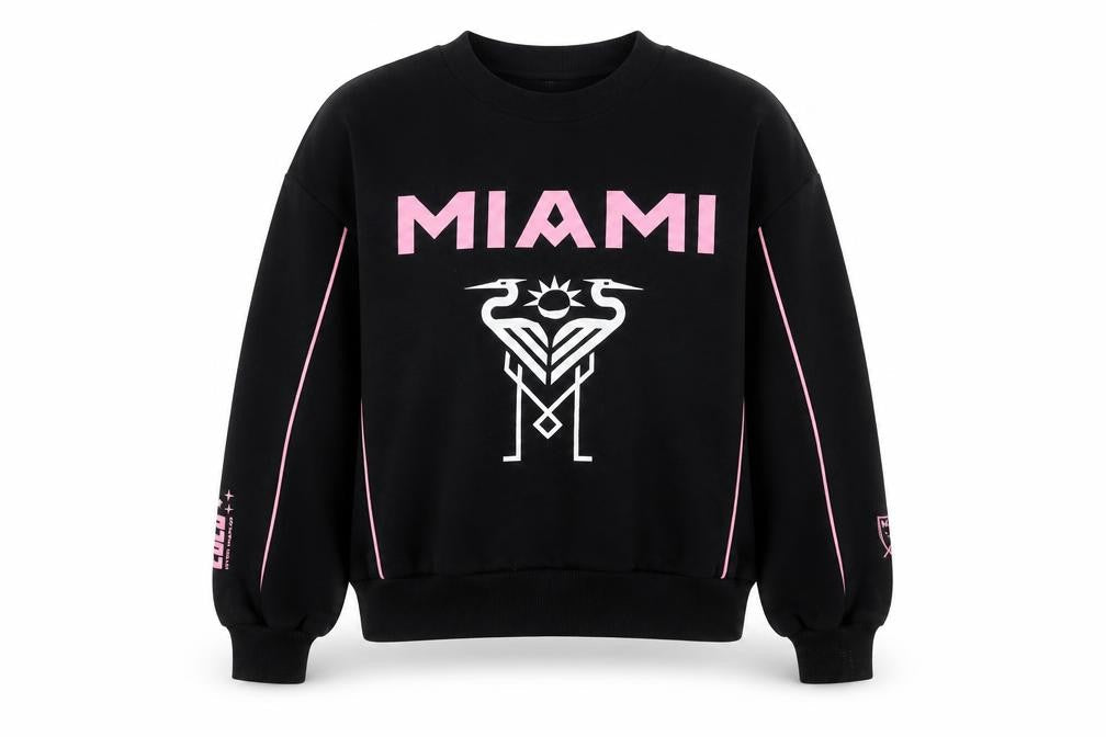 Front view of Marks & Spencer girls’ black miami crew neck graphic sweatshirt 11-12 years