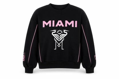 Front view of Marks & Spencer girls’ black miami crew neck graphic sweatshirt 11-12 years