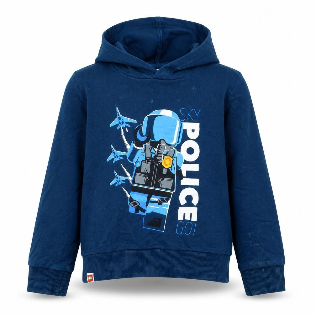 Front view of LEGO boys’ blue sky police pullover hoodie 3-4 years cotton