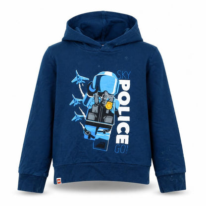 Front view of LEGO boys’ blue sky police pullover hoodie 3-4 years cotton