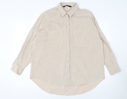 Womens UK Size 12 Zara Beige Basic Button-Up