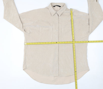 Womens UK Size 12 Zara Beige Basic Button-Up
