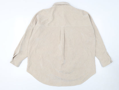 Womens UK Size 12 Zara Beige Basic Button-Up