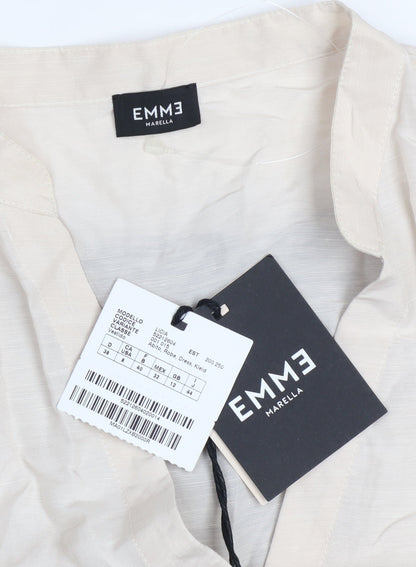 EMME Marella Women's Beige & Navy A-Line Midi Dress Size 12