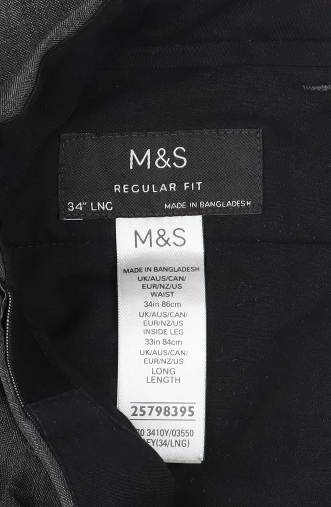 Mens UK Size L Marks and Spencer Regular Fit Dress Pants Grey Trousers