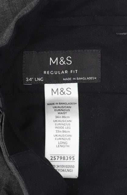 Mens UK Size L Marks and Spencer Regular Fit Dress Pants Grey Trousers