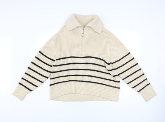 Womens UK Size S Pull&Bear Beige Full Zip Jumper