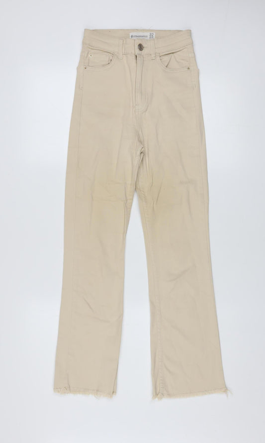 Womens UK Size 4 Stradivarius Regular Fit Straight Beige Jeans