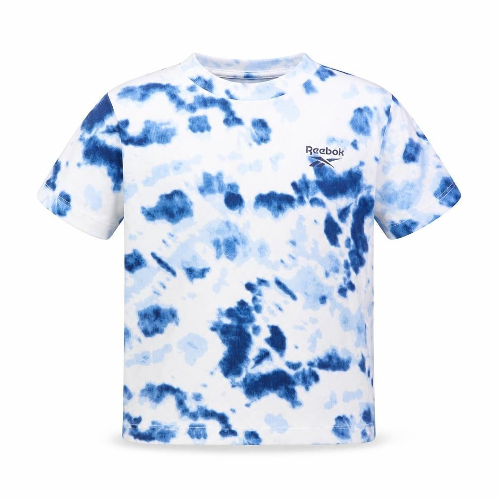 Front view of Reebok boys’ blue tie dye short sleeve crew neck t-shirt 3-4 years