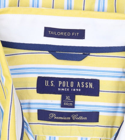 U.S. Polo Assn. Men's Yellow Striped Cotton Button-Up Shirt XL