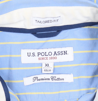 U.S. Polo Assn. Men’s Blue Striped Cotton Button-Up Shirt XL Tailored Fit