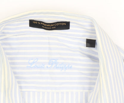 Louis Philippe Men's Blue Striped Classic Fit Cotton Shirt Size 42