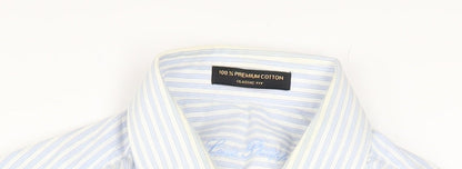 Louis Philippe Men's Blue Striped Classic Fit Cotton Shirt Size 42