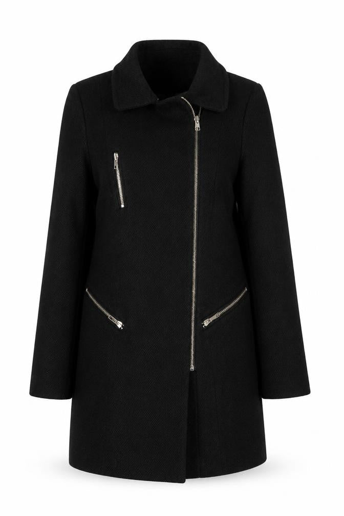 Womens UK Size 10 F&F Black Overcoat