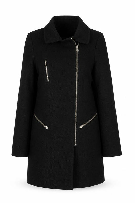 Womens UK Size 10 F&F Black Overcoat