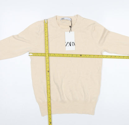 Zara Women Beige Crew Neck Long Sleeve Pullover Jumper Size L