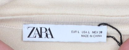 Zara Women Beige Crew Neck Long Sleeve Pullover Jumper Size L
