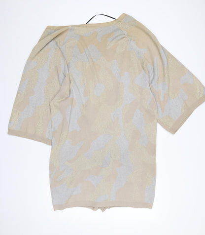 Selected Femme Womens Beige Camouflage Knit Cardigan M Relaxed Fit