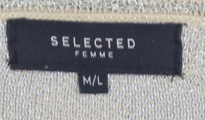 Selected Femme Womens Beige Camouflage Knit Cardigan M Relaxed Fit