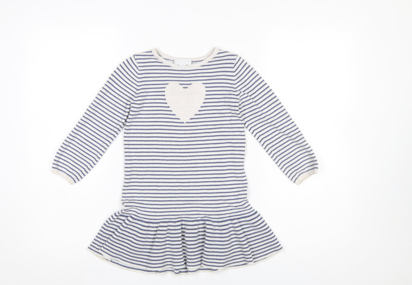 The Little White Company Girls Blue Striped Cotton Skater Dress 4-5 Years