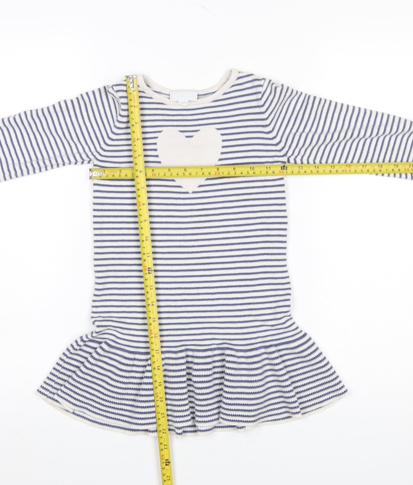 The Little White Company Girls Blue Striped Cotton Skater Dress 4-5 Years