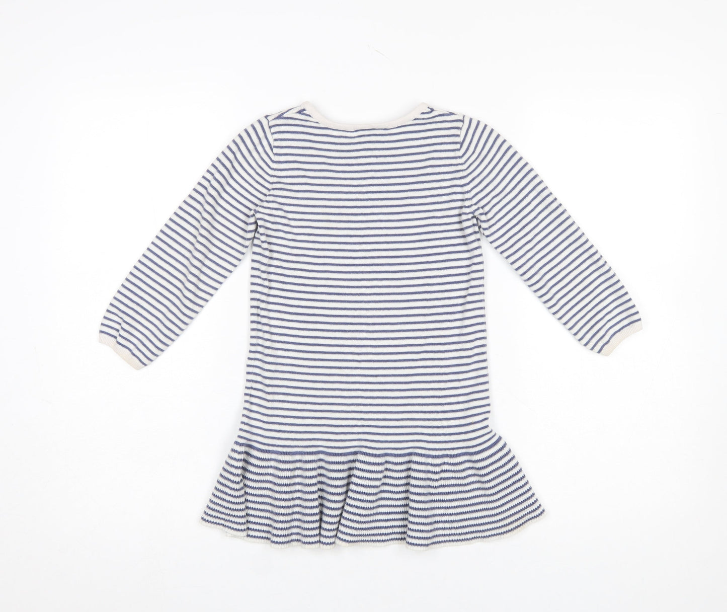 The Little White Company Girls Blue Striped Cotton Skater Dress 4-5 Years