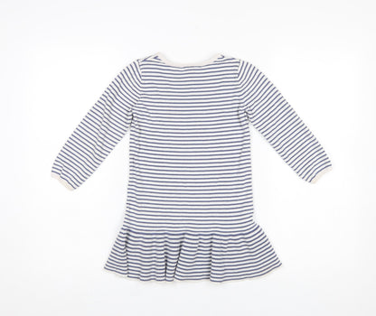 The Little White Company Girls Blue Striped Cotton Skater Dress 4-5 Years