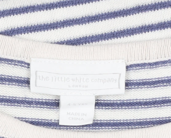 The Little White Company Girls Blue Striped Cotton Skater Dress 4-5 Years