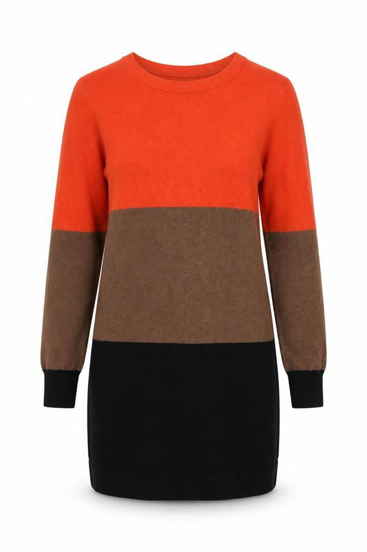 Front view of Red Herring Women’s Orange Brown Black Knit Jumper Dress, size UK 12