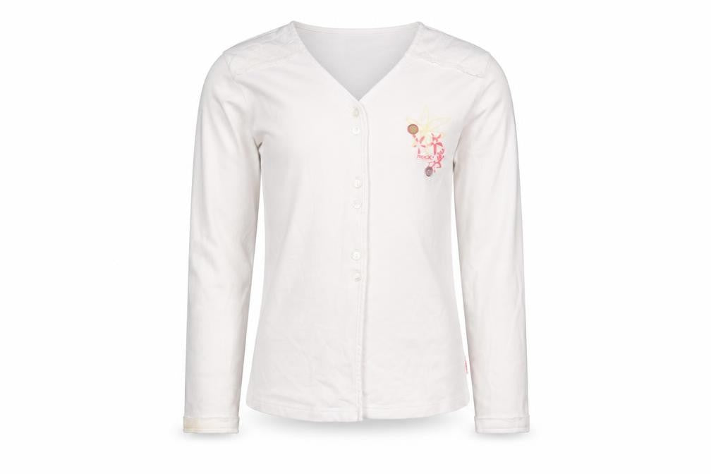 Front view of Mexx girls’ white embroidered button-up long sleeve cotton top 9-10 years