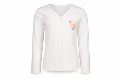 Front view of Mexx girls’ white embroidered button-up long sleeve cotton top 9-10 years