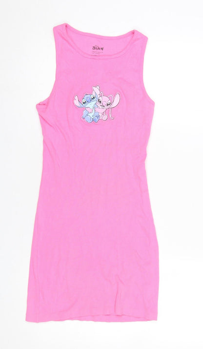 Primark Girls Pink Disney Stitch Tank Dress 12-13 Years Sleeveless Cotton