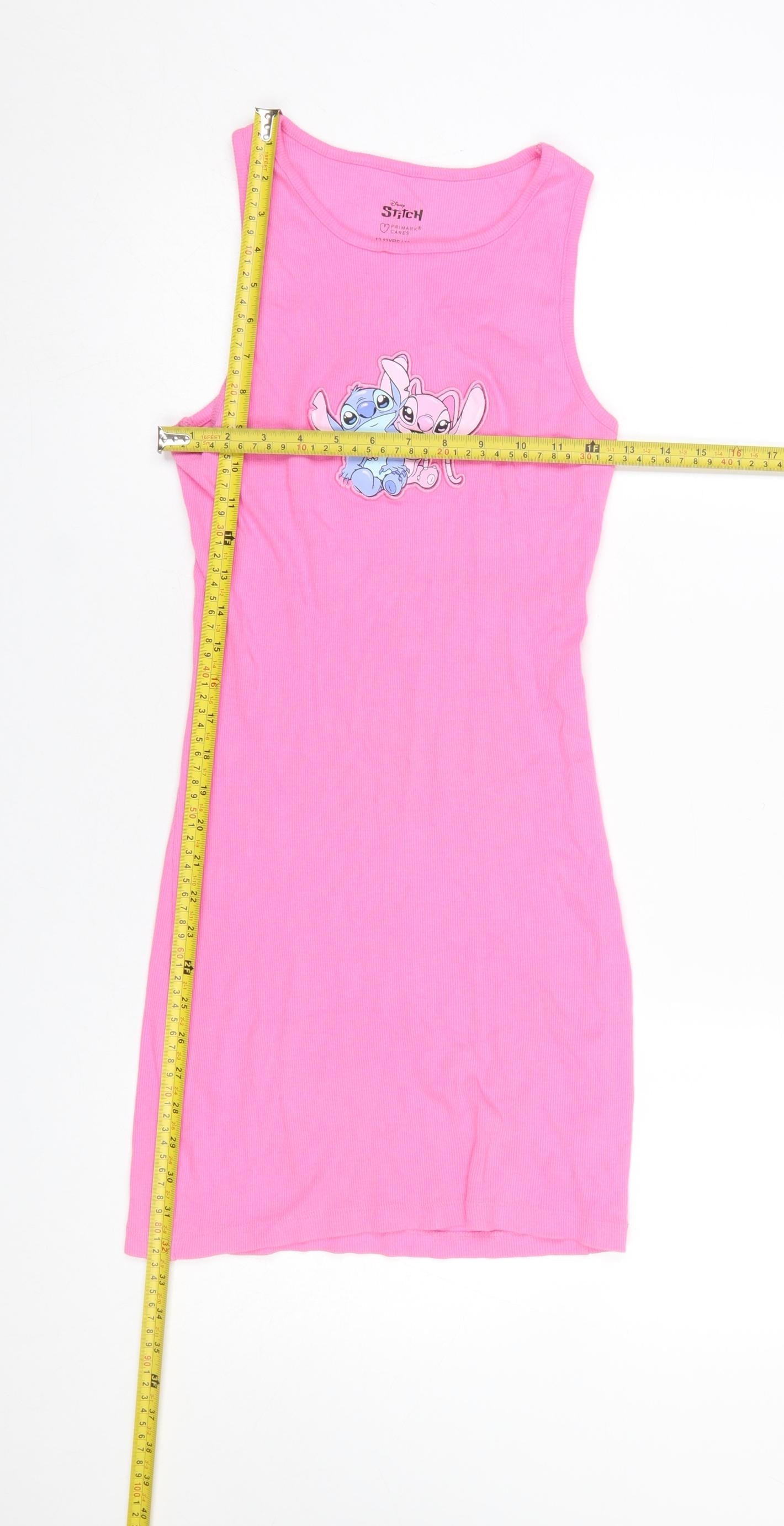 Primark Girls Pink Disney Stitch Tank Dress 12-13 Years Sleeveless Cotton