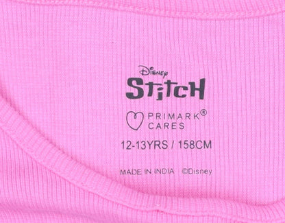 Primark Girls Pink Disney Stitch Tank Dress 12-13 Years Sleeveless Cotton