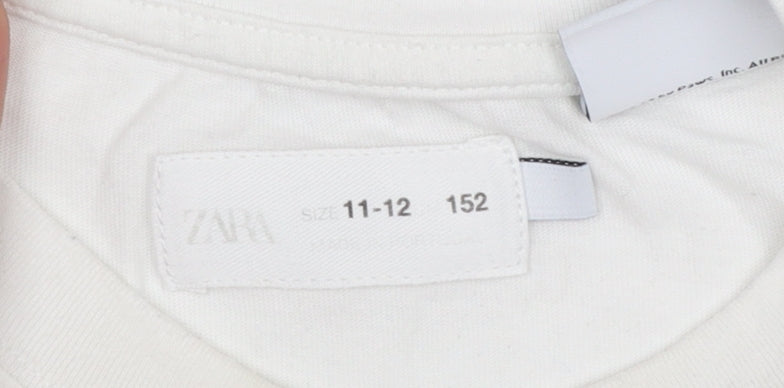 Girls UK Size 11-12 Years Zara White Basic T-Shirt