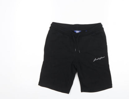 Jack & Jones Boys Black Sweat Shorts Size 152 Drawstring Waist Cotton Blend