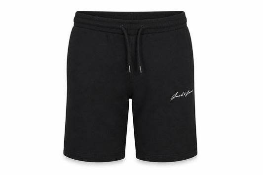 Front view of Jack & Jones boys’ black sweat shorts, size 152, drawstring waist cotton blend