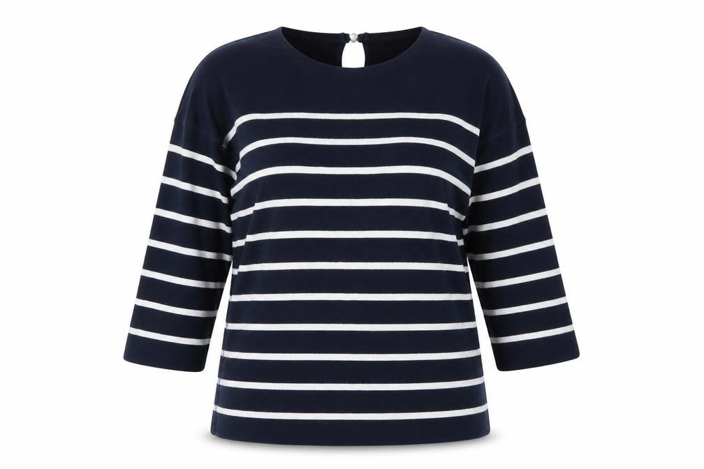 Front view of Massimo Dutti Women’s Blue Striped Long Sleeve Cotton T-Shirt, size UK 10